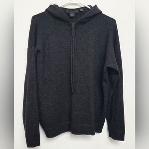 DKNY SZ L Essential 100% Wool Laine  Dark Charcoal Gray1/2 Zip-Up Hooded Sweater